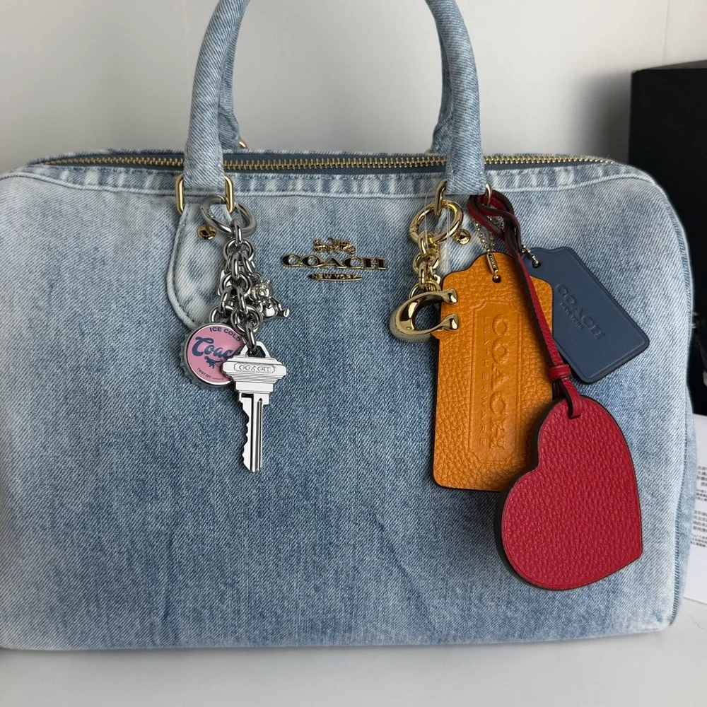 NWT Coach Rowan Large Satchel Bag In Loved Denim With Charms - Picture 5 of 15